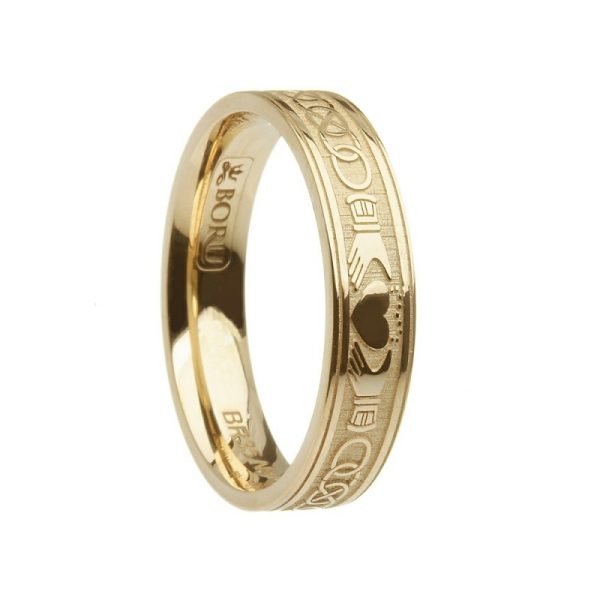 Claddagh Celtic Knot Etched Irish Wedding Band 14k Gold