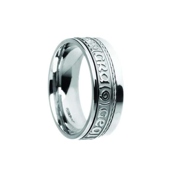 Grá Geal Mo Chroí Siora II Irish Wedding Band 14k White Gold