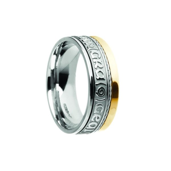Grá Geal Mo Chroí Siora II Irish Wedding Band White Yellow Gold