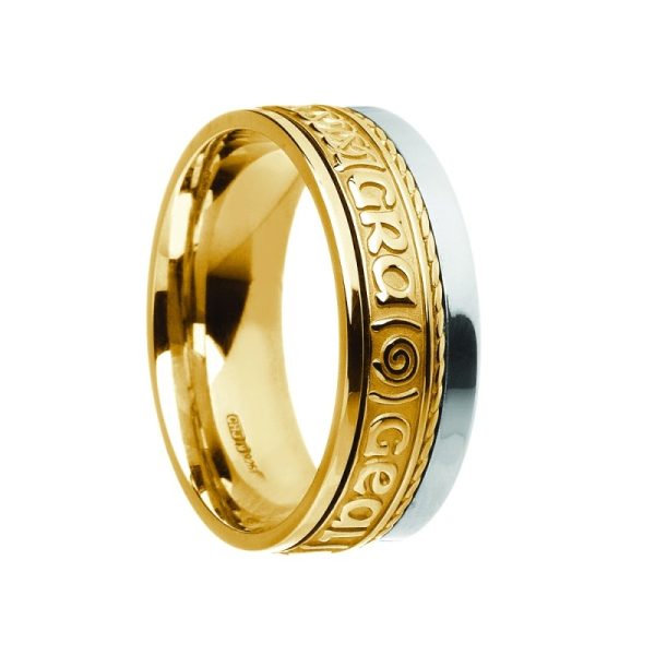 Grá Geal Mo Chroí Siora II Irish Wedding Band Yellow White Gold