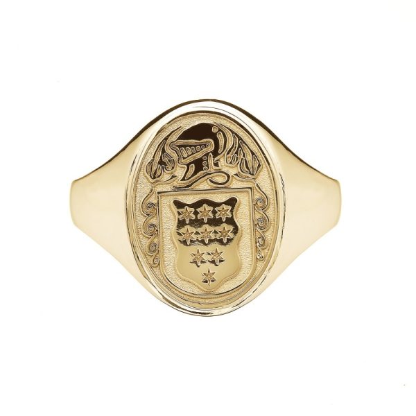 Ladies Hollow Back Oval Family Coat Of Arms Ring