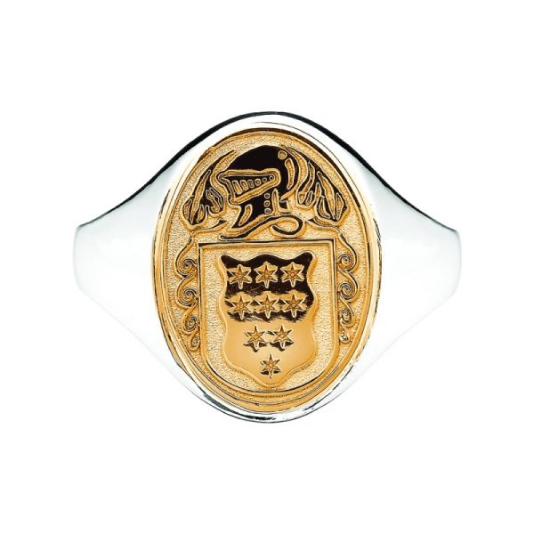Ladies Hollow Back Oval Family Coat Of Arms Ring Two Tone