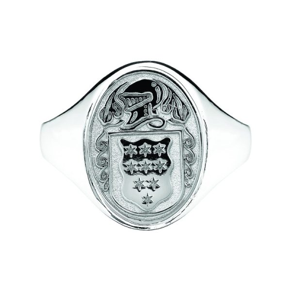 Ladies Solid Back Heavy Oval Family Coat Of Arms Ring Sterling Silver