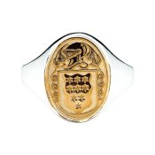 Ladies Solid Back Heavy Oval Family Coat Of Arms Ring Two Tone