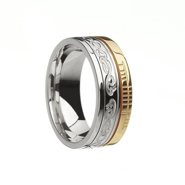 Le Cheile Together Faith Irish Wedding Band White Gold Yellow Trim