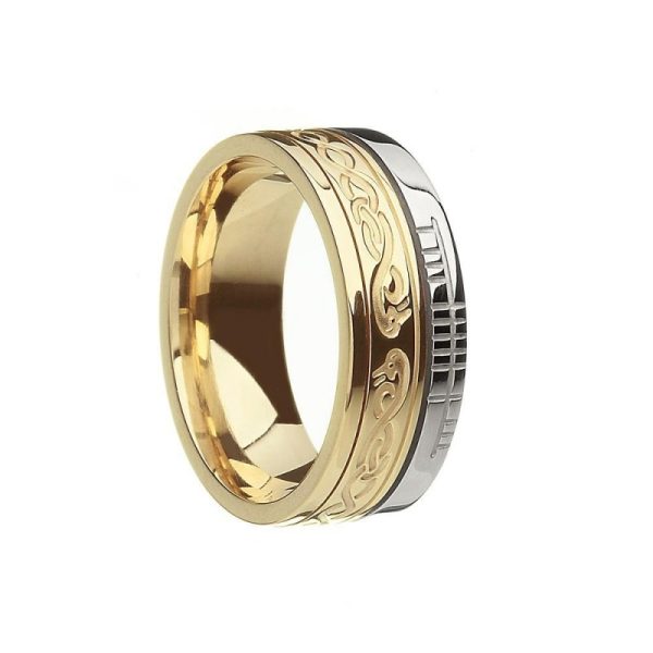 Le Cheile Together Faith Irish Wedding Band Yellow Gold White Trim