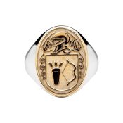 Mens Hollow Back Oval Family Coat of Arms Ring Two Tone