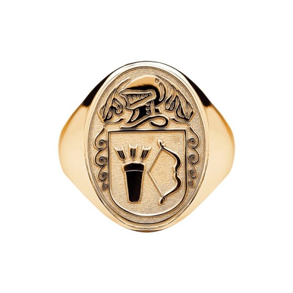 Mens Solid Back Heavy Oval Family Coat of Arms Ring-Large 14k Gold