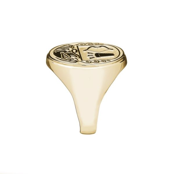 Mens Solid Back Heavy Oval Family Coat of Arms Ring-Large