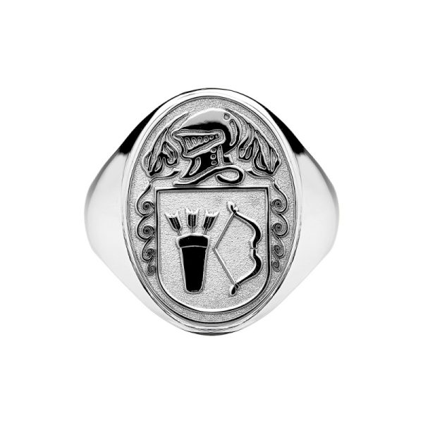 Mens Solid Back Heavy Oval Family Coat of Arms Ring-Large Sterling Silver