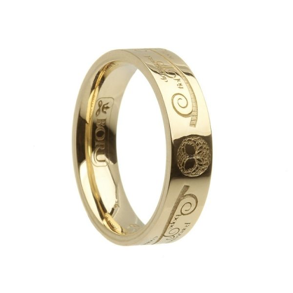 Tree of Life Etched Ring Irish Wedding Band Comfort Fit 14k Gold