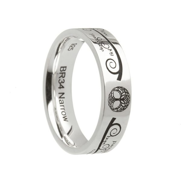 Tree of Life Etched Ring Irish Wedding Band Comfort Fit Sterling Silver
